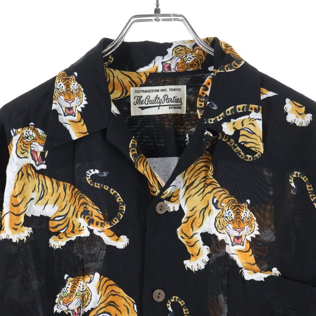 WACKO MARIA(ワコマリア) ×TIM LEHI HAWAIIAN SHIRT ティムリーハイ 虎柄 長袖シャツ ブラック