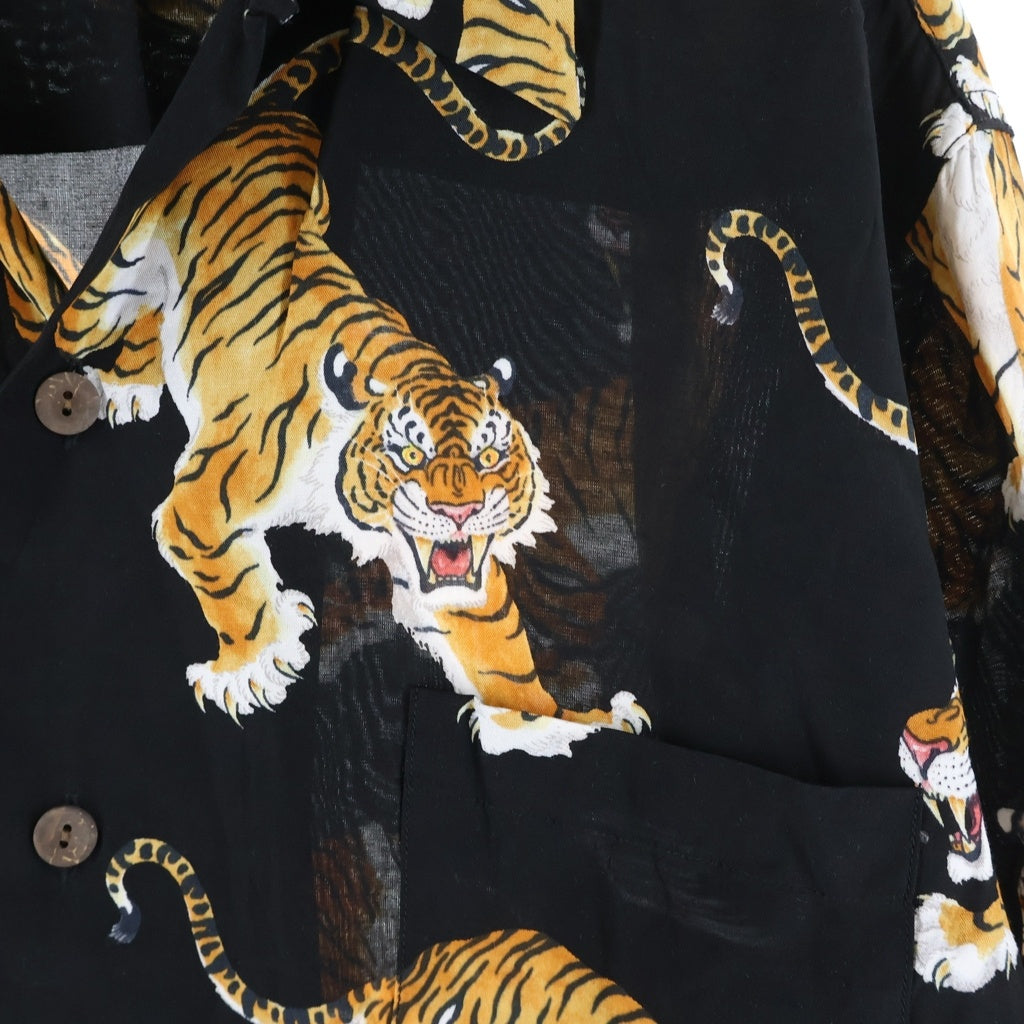 WACKO MARIA(ワコマリア) ×TIM LEHI HAWAIIAN SHIRT ティムリーハイ 虎柄 長袖シャツ ブラック