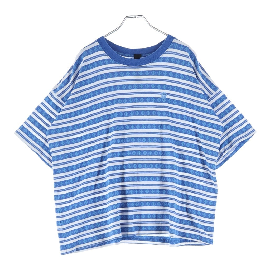 CHROME HEARTS(クロムハーツ) Y NOT Vine Dagger Embroidery CH Plus Stripe ワイノット ヴァインダガー刺繍 CHプラス ストライプ Tシャツ 半袖カットソー ブルー