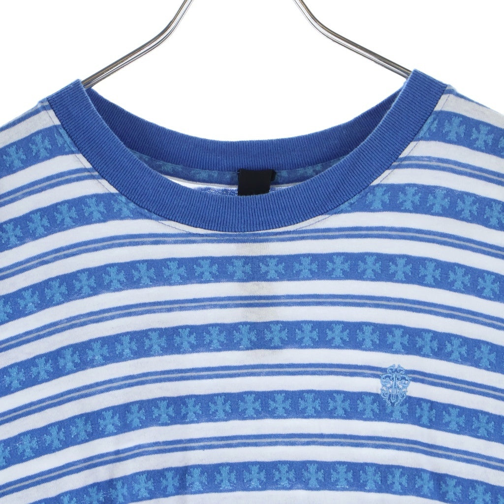 CHROME HEARTS(クロムハーツ) Y NOT Vine Dagger Embroidery CH Plus Stripe ワイノット ヴァインダガー刺繍 CHプラス ストライプ Tシャツ 半袖カットソー ブルー