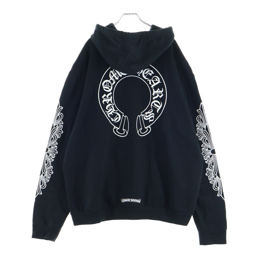 CHROME HEARTS(クロムハーツ) SWTSHRT PLVR 袖フローラルバックホースシュープリントプルオーバーパーカー フーディー ブラック