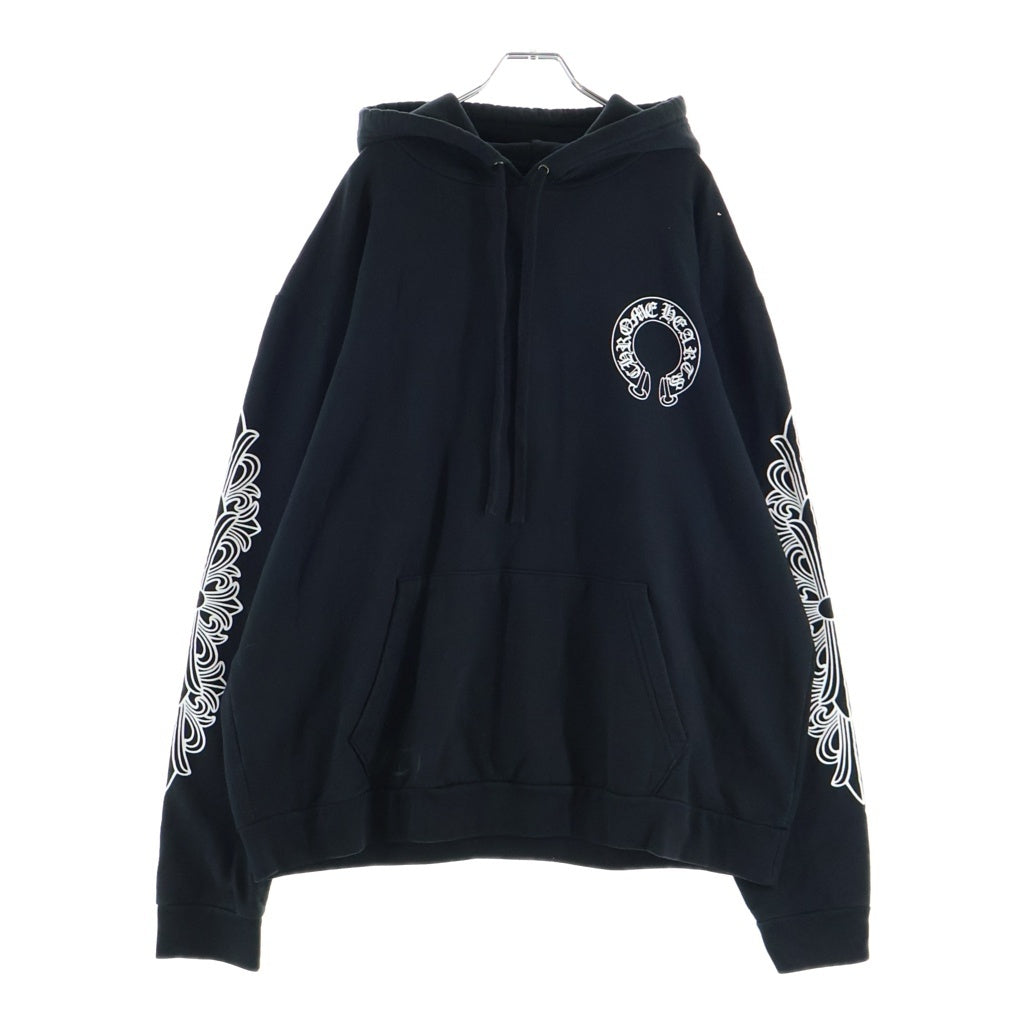 CHROME HEARTS(クロムハーツ) SWTSHRT PLVR 袖フローラルバックホースシュープリントプルオーバーパーカー フーディー ブラック