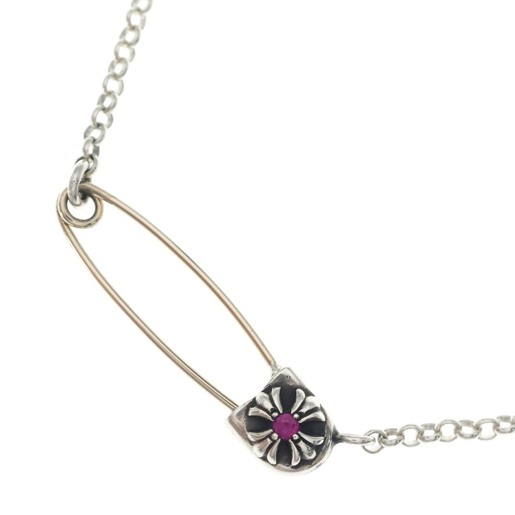 CHROME HEARTS(クロムハーツ) SAFETY PIN R18 1P SAP セーフティピンロールチェーン 1ピンクサファイア ネックレス シルバー 18inch