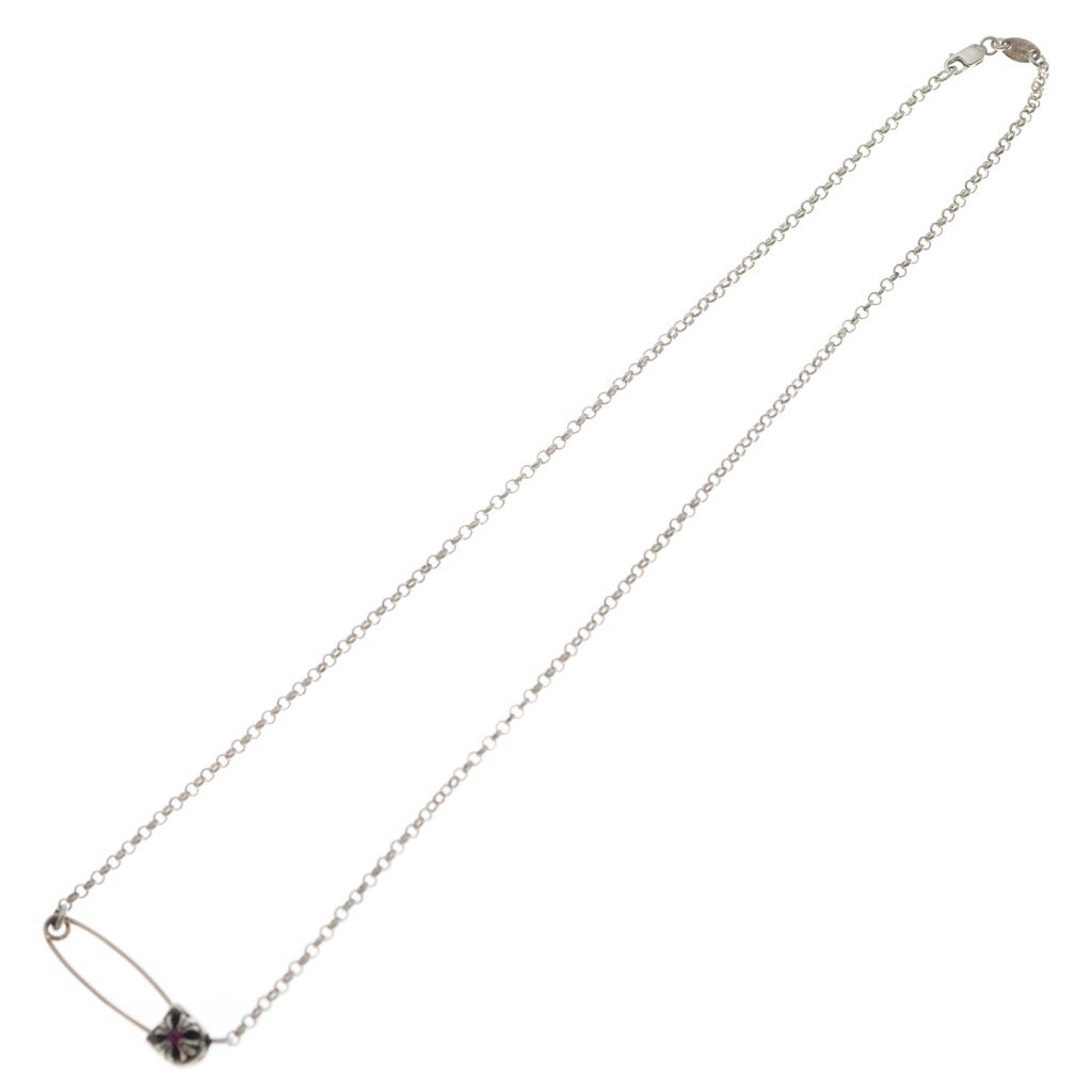 CHROME HEARTS(クロムハーツ) SAFETY PIN R18 1P SAP セーフティピンロールチェーン 1ピンクサファイア ネックレス シルバー 18inch