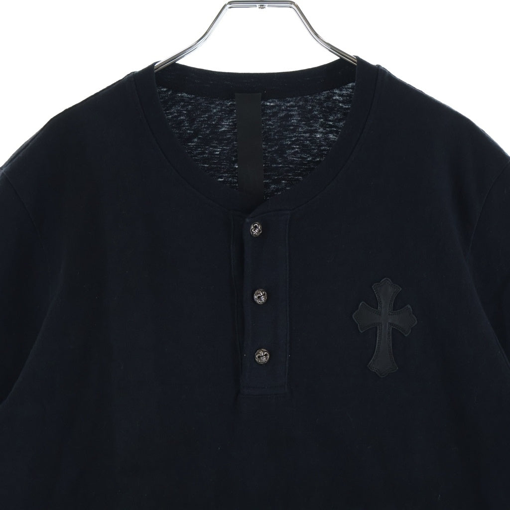 CHROME HEARTS(クロムハーツ) HNLY ヘンリーネック フレアボタン クロスパッチ付き 半袖Tシャツ カットソー ブラック
