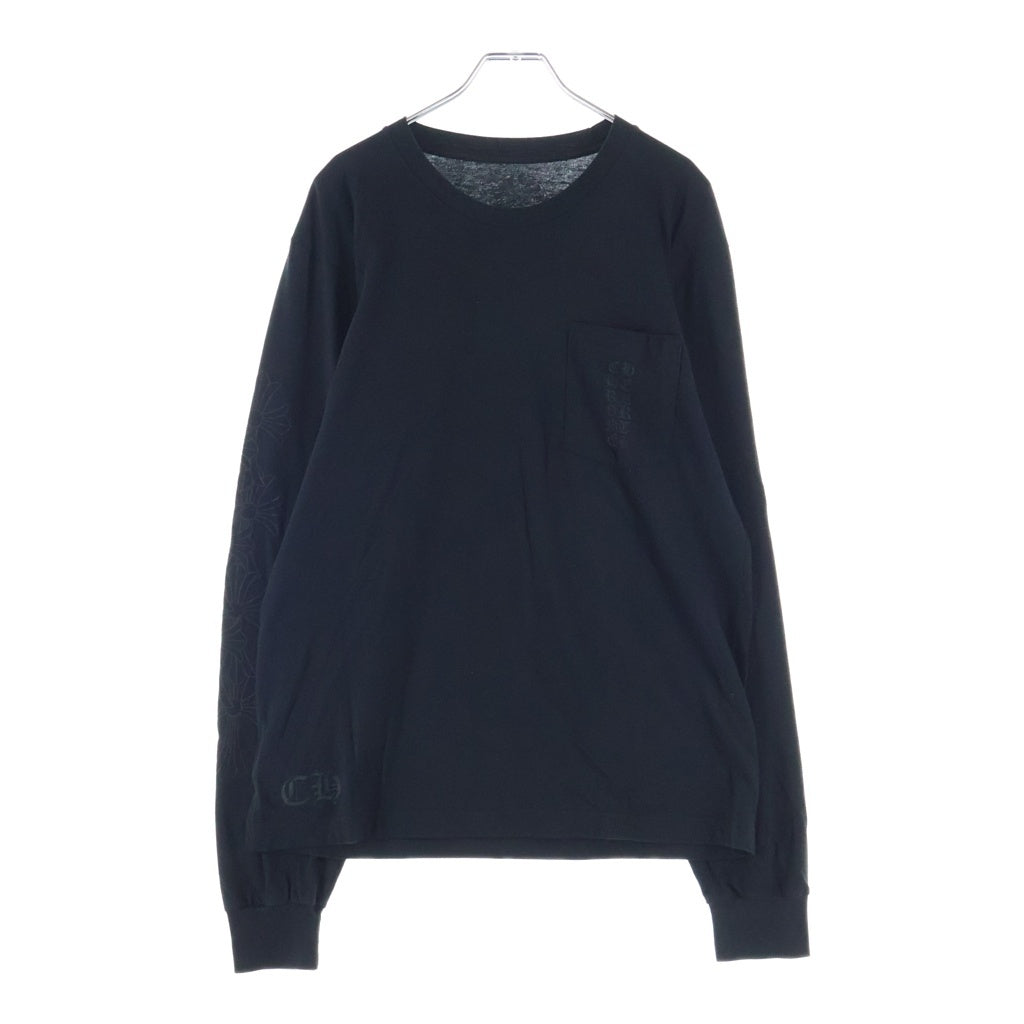 CHROME HEARTS(クロムハーツ) MIAMI LTD Vertical Logo L/S Tee マイアミ限定 ヴァーティカルロゴプリント 袖フローラル 長袖Tシャツ カットソー ブラック