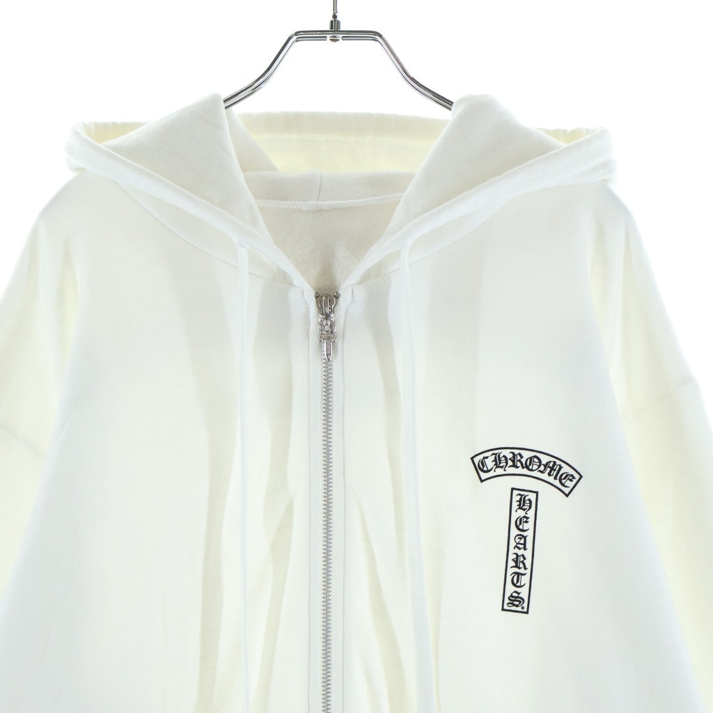 CHROME HEARTS(クロムハーツ) SWTSHRT HD ZIP バックアーチロゴ フロントTバープリントパーカー ホワイト