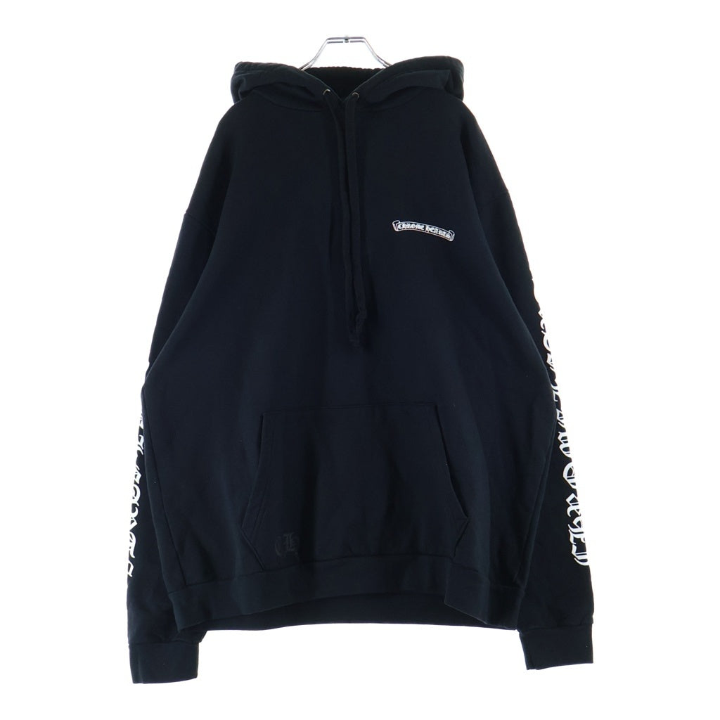 CHROME HEARTS(クロムハーツ) SWTSHRT HD PLVR スクロールラベルロゴ 袖英字プリント プルオーバーパーカー フーディー ブラック