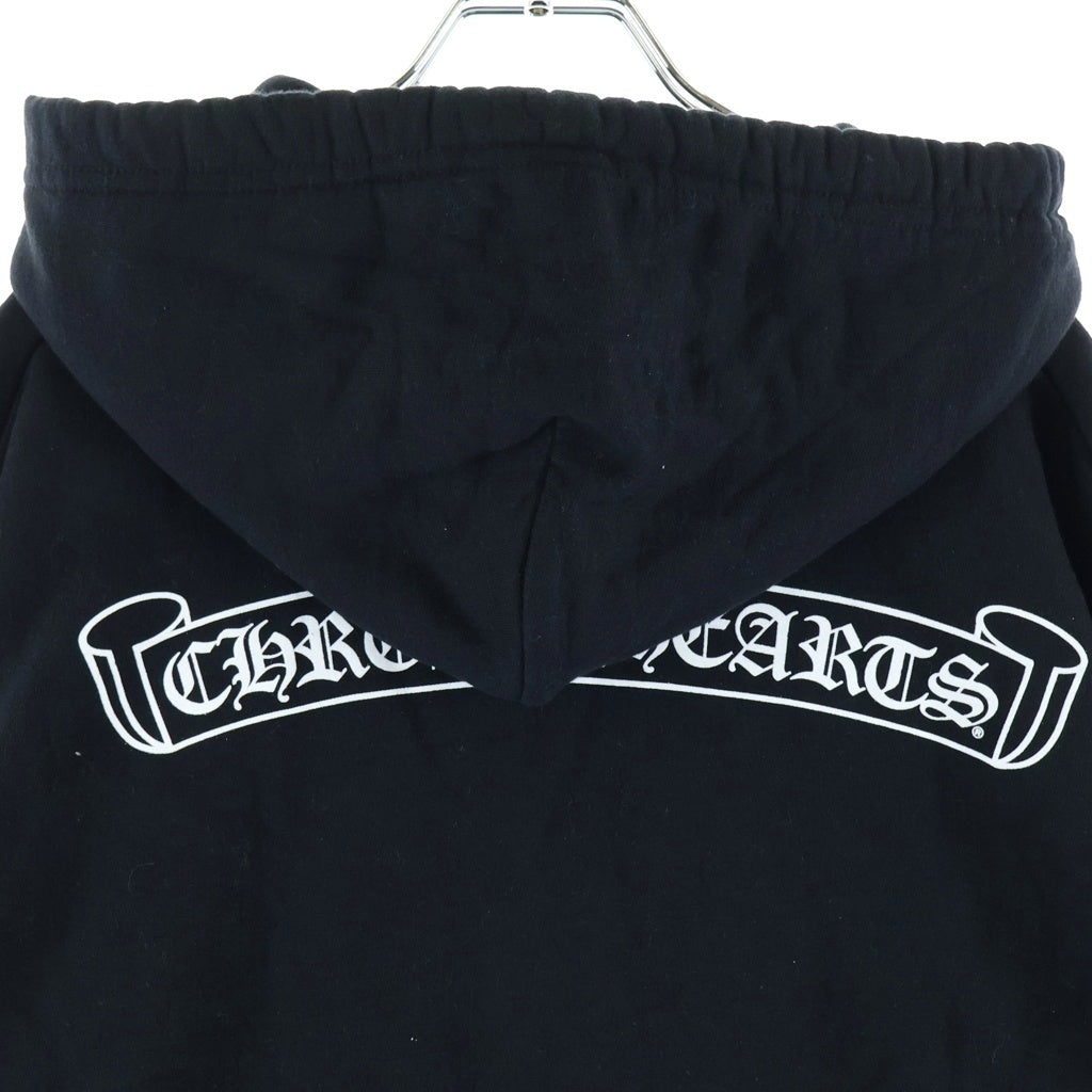 CHROME HEARTS(クロムハーツ) SWTSHRT HD PLVR スクロールラベルロゴ 袖英字プリント プルオーバーパーカー フーディー ブラック