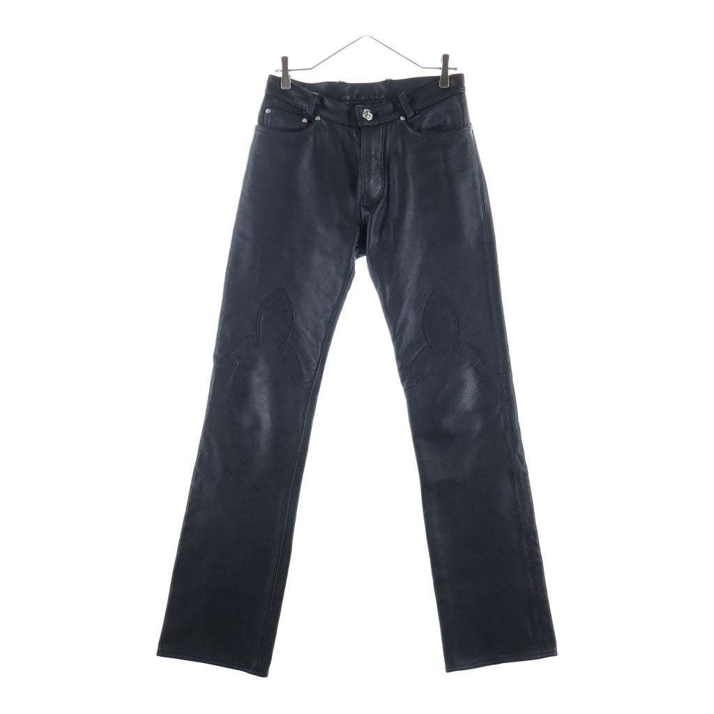 CHROME HEARTS(クロムハーツ) LTHR PANTS フレアニー クロスボール レザー パンツ ブラック