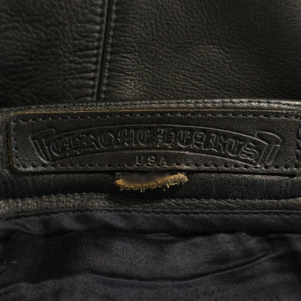 CHROME HEARTS(クロムハーツ) LTHR PANTS フレアニー クロスボール レザー パンツ ブラック