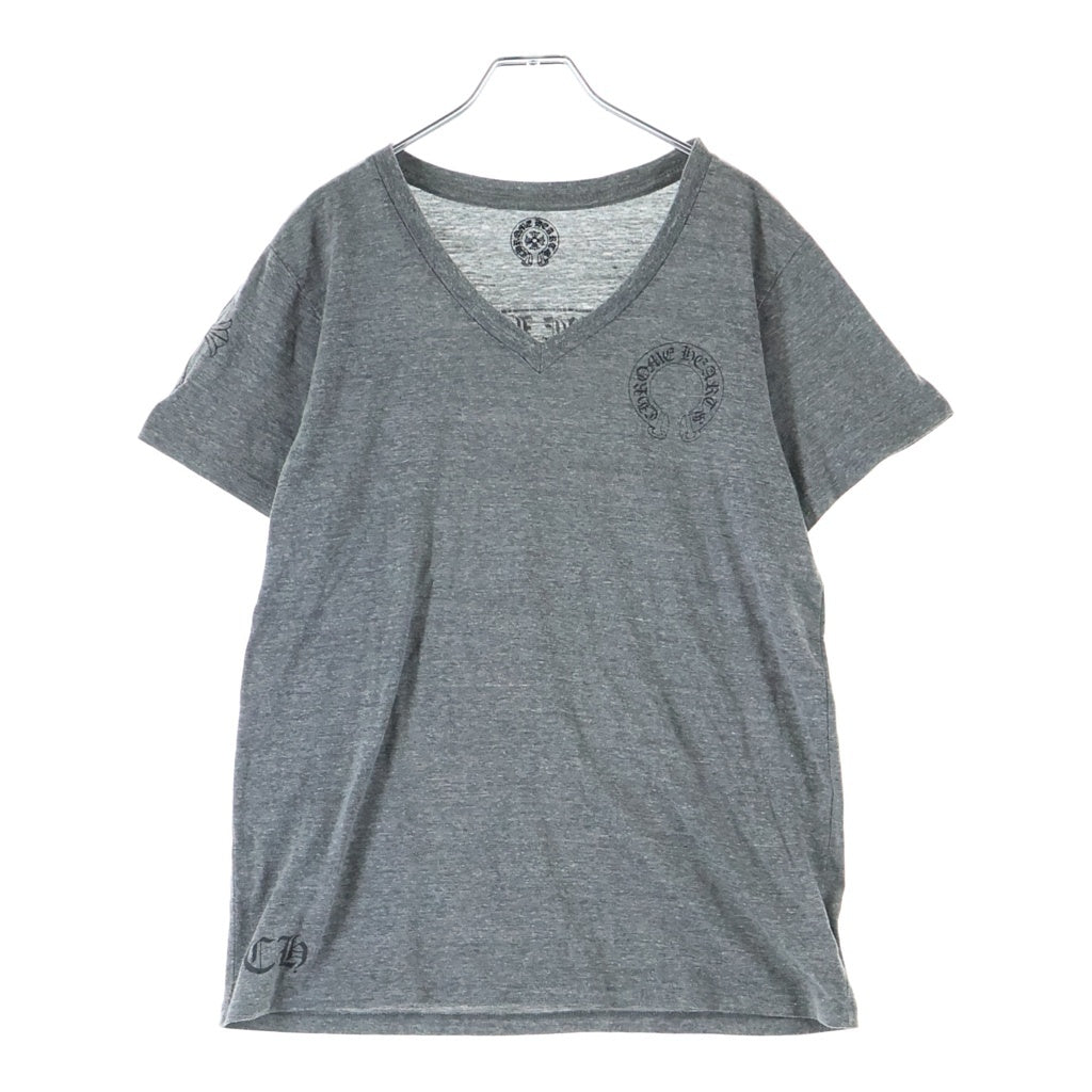 CHROME HEARTS(クロムハーツ) OLD HORSESHOE オールド ホースシュー スクロールラベルプリント Vネック 半袖Tシャツ カットソー グレー