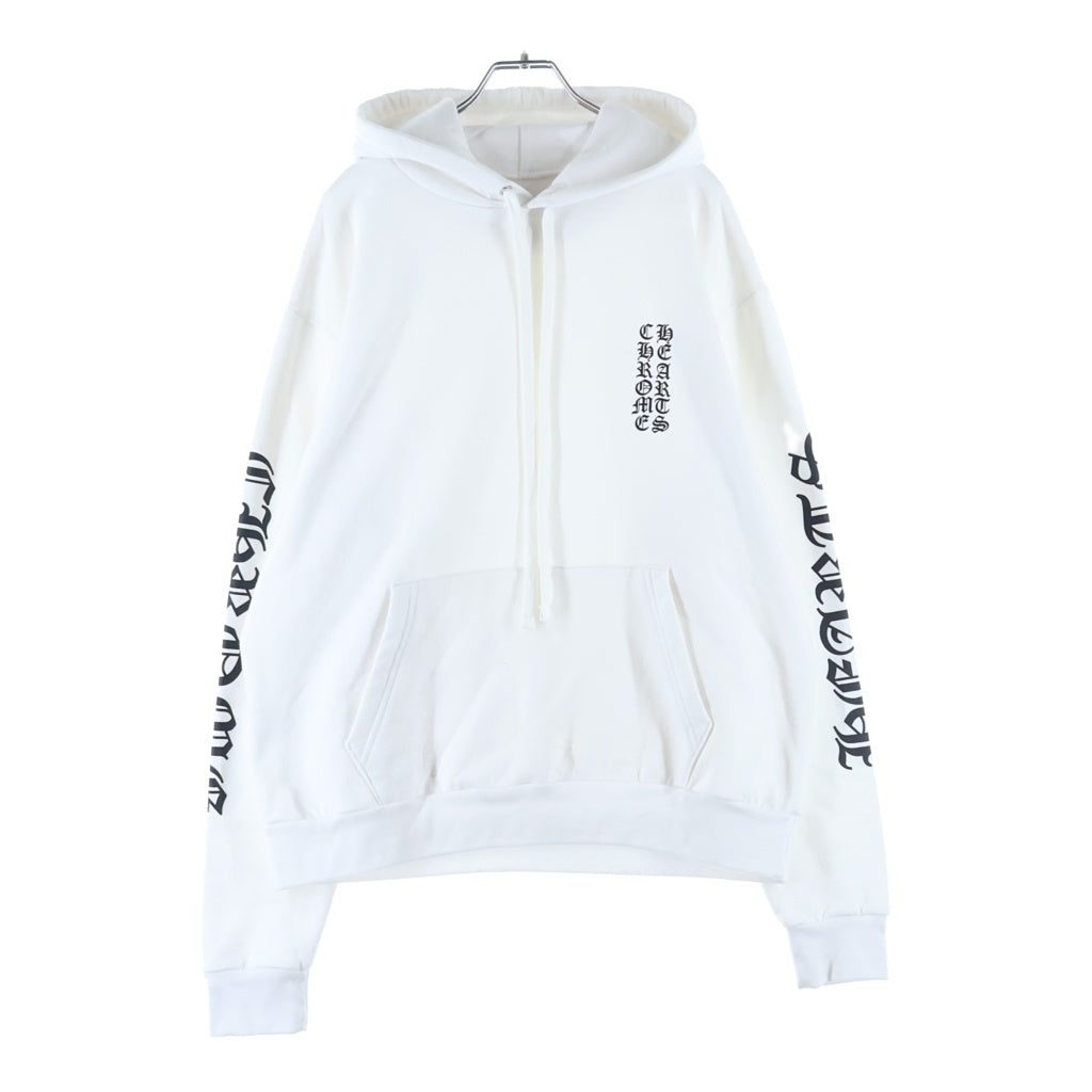 CHROME HEARTS(クロムハーツ) VERTICAL LOGO SWTSHRT PLVR ヴァーティカルロゴ アームロゴプリントプルオーバーパーカー ホワイト