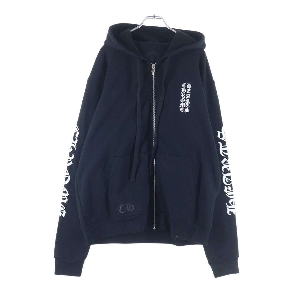CHROME HEARTS(クロムハーツ) VERTICAL LOGO SWTSHRT ZIP ヴァーティカルロゴ アームロゴプリント ジップアップパーカー ブラック