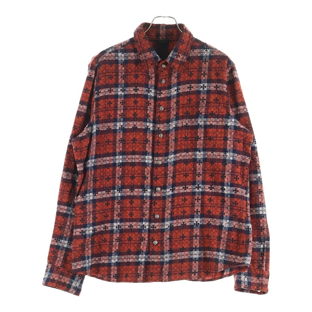 CHROME HEARTS(クロムハーツ) LOOSEENDS LS CHECK ルーズエンド 袖クロスパッチクロスボールボタン 長袖シャツ レッド