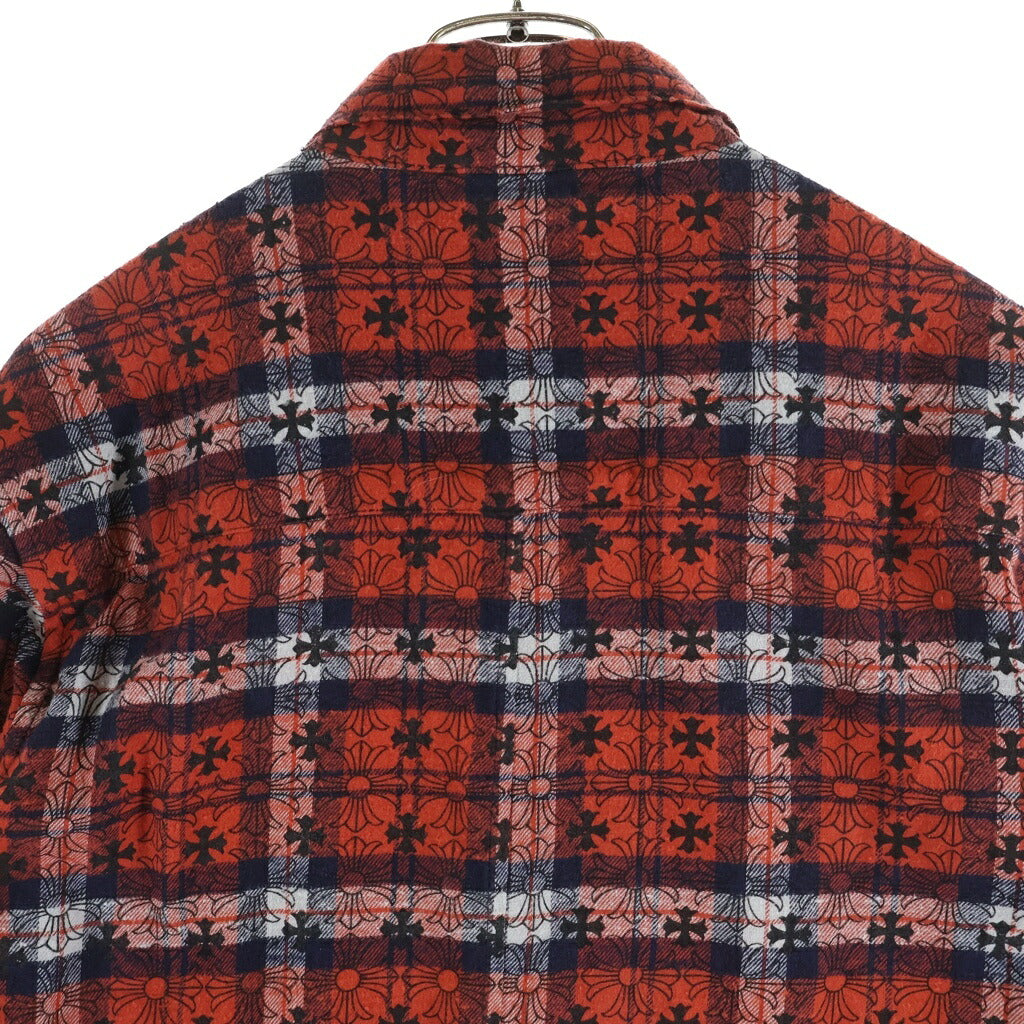 CHROME HEARTS(クロムハーツ) LOOSEENDS LS CHECK ルーズエンド 袖クロスパッチクロスボールボタン 長袖シャツ レッド