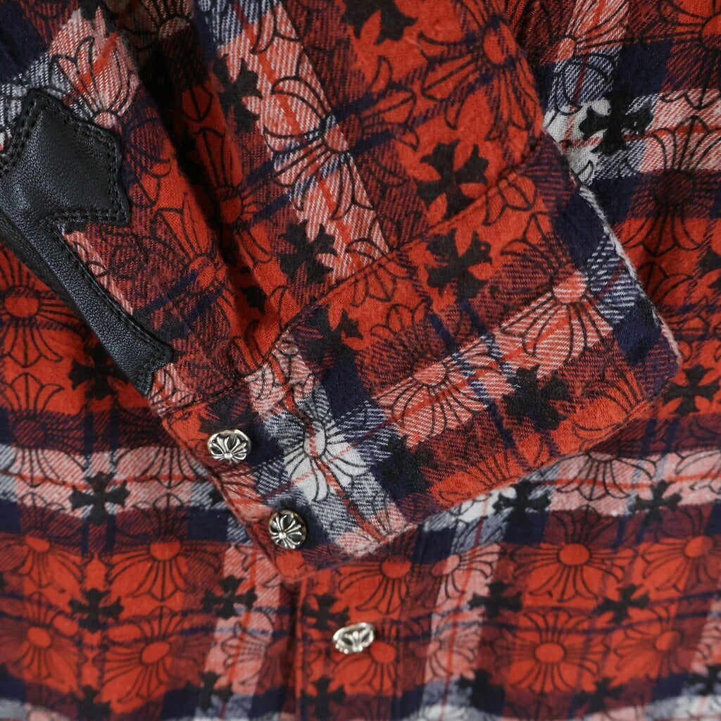 CHROME HEARTS(クロムハーツ) LOOSEENDS LS CHECK ルーズエンド 袖クロスパッチクロスボールボタン 長袖シャツ レッド