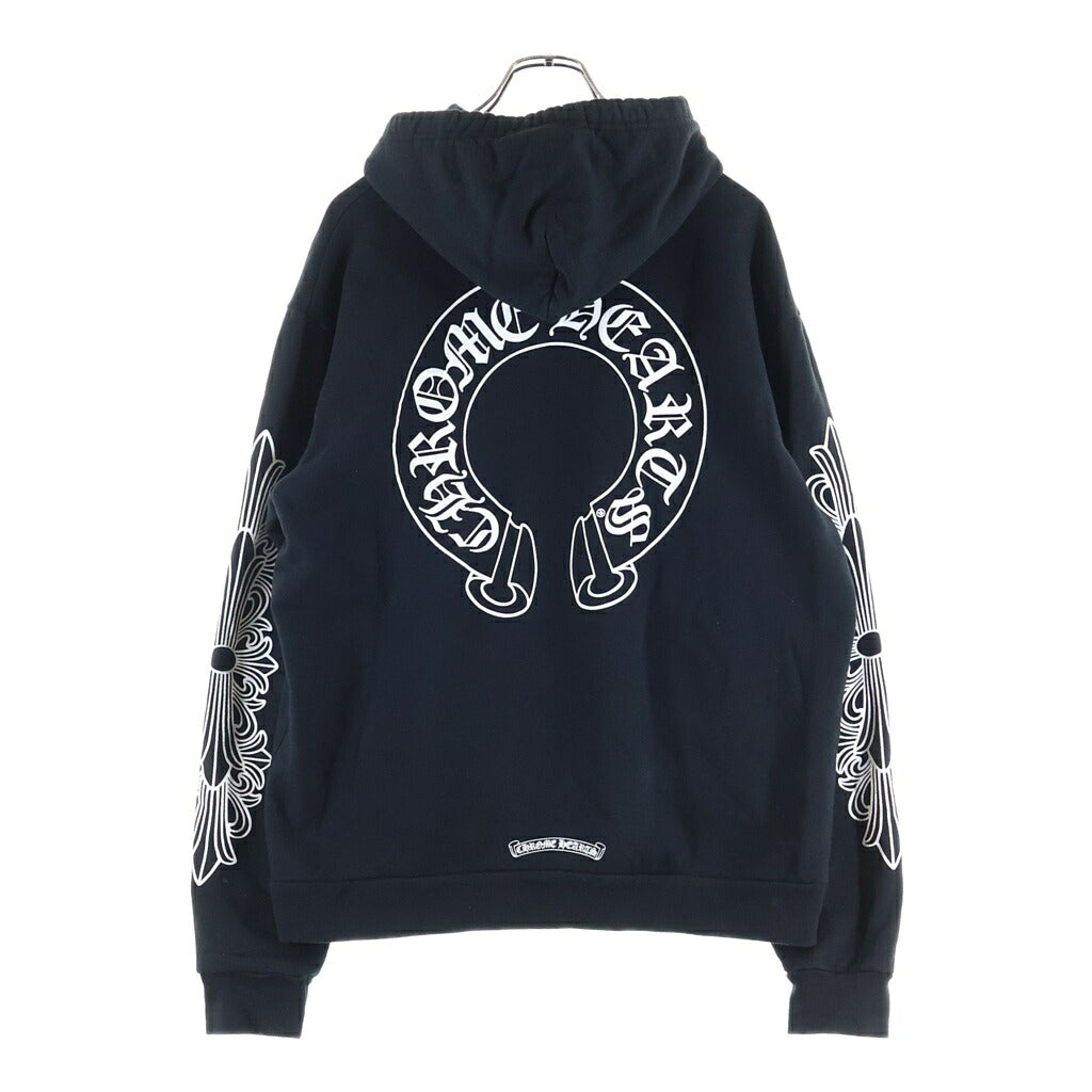 CHROME HEARTS(クロムハーツ) SWTSHRT HD PLVR 袖フローラルバックホースシュープリントプルオーバーフーディ パーカー ブラック