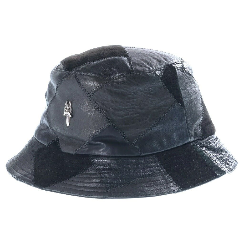 CHROME HEARTS(クロムハーツ) HAT U CHUM LTHR パッチワーク スエード切替 レザーバケットハット 帽子 ブラック