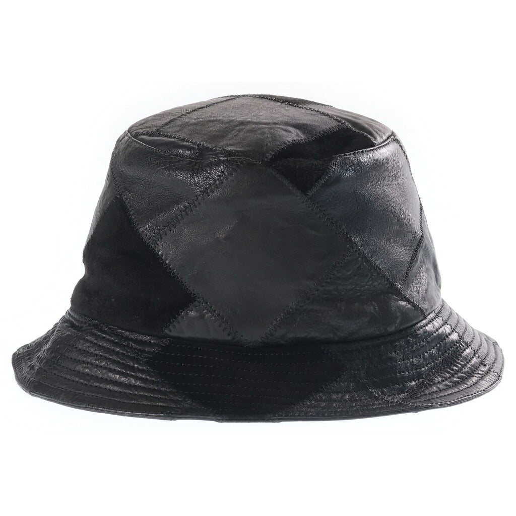 CHROME HEARTS(クロムハーツ) HAT U CHUM LTHR パッチワーク スエード切替 レザーバケットハット 帽子 ブラック
