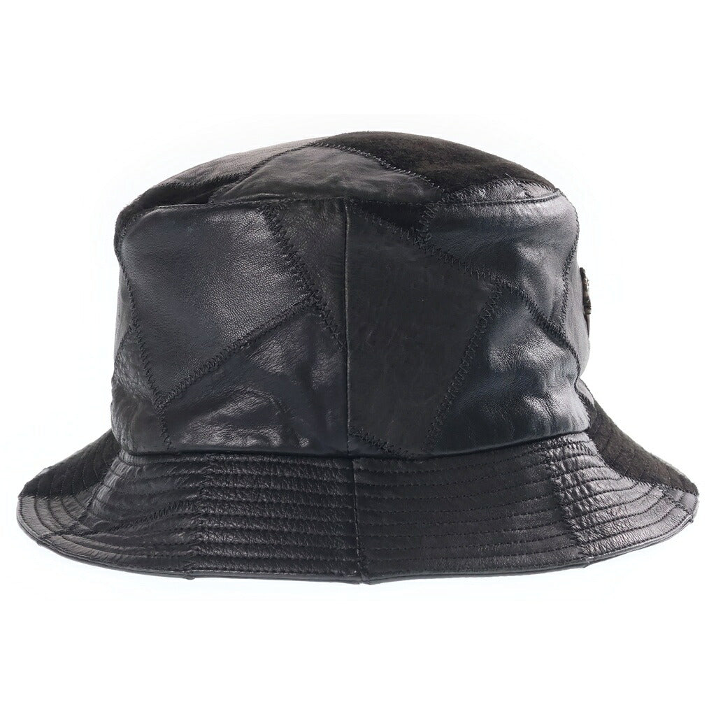CHROME HEARTS(クロムハーツ) HAT U CHUM LTHR パッチワーク スエード切替 レザーバケットハット 帽子 ブラック