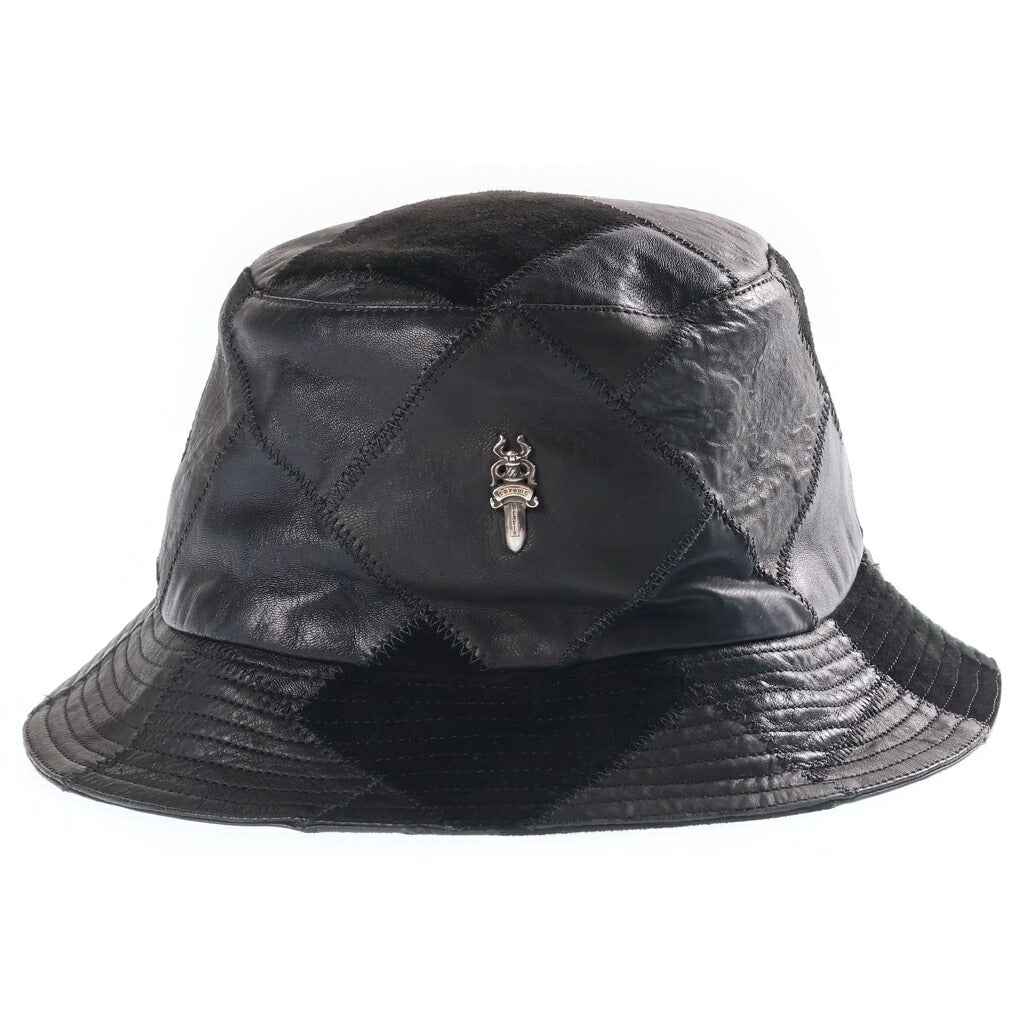 CHROME HEARTS(クロムハーツ) HAT U CHUM LTHR パッチワーク スエード切替 レザーバケットハット 帽子 ブラック