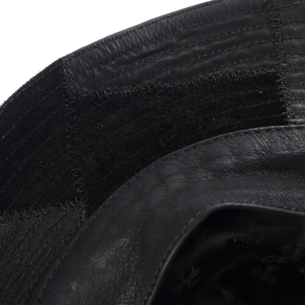 CHROME HEARTS(クロムハーツ) HAT U CHUM LTHR パッチワーク スエード切替 レザーバケットハット 帽子 ブラック