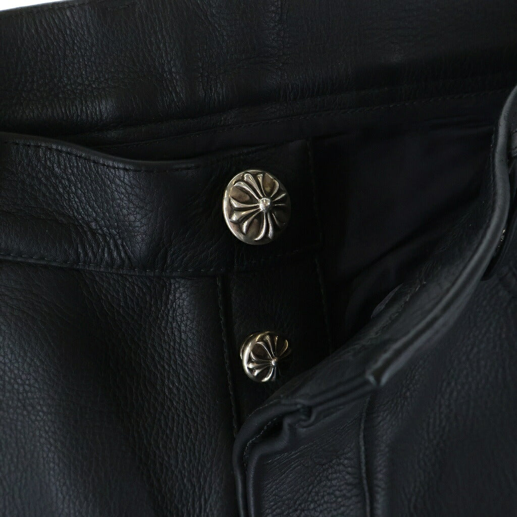 CHROME HEARTS(クロムハーツ) LTHR PANTS 現行型 クロスボールボタンフライ レザーパンツ ブラック