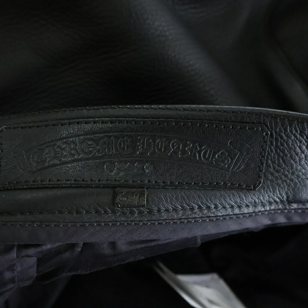 CHROME HEARTS(クロムハーツ) LTHR PANTS 現行型 クロスボールボタンフライ レザーパンツ ブラック