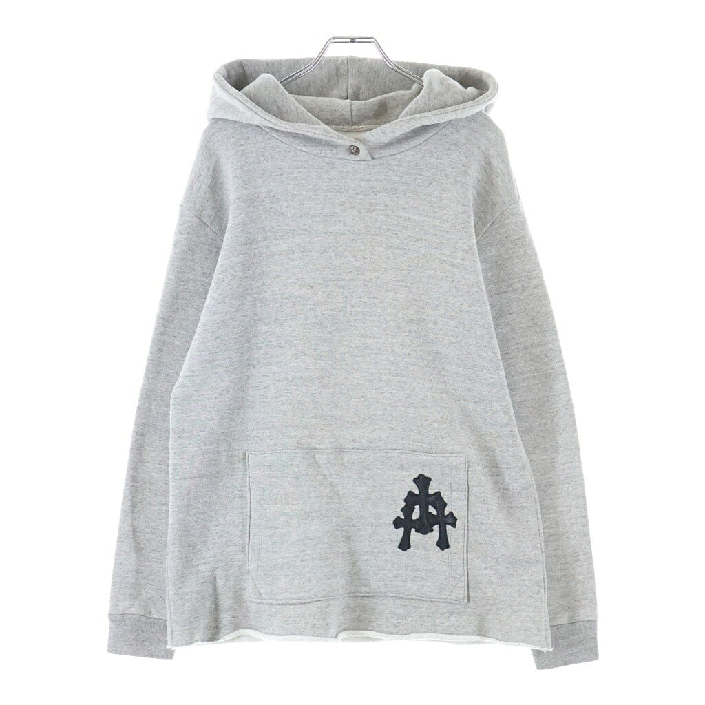 CHROME HEARTS(クロムハーツ) Y NOT セメタリークロスパッチ付き カットオフ加工 プルオーバー フーディ パーカー グレー
