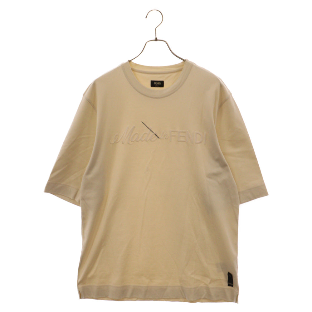 FENDI(フェンディ) フロント刺繍 ロゴtシャツ クルーネック 半袖Tシャツ カットソー FY1291 AR6Q ホワイト