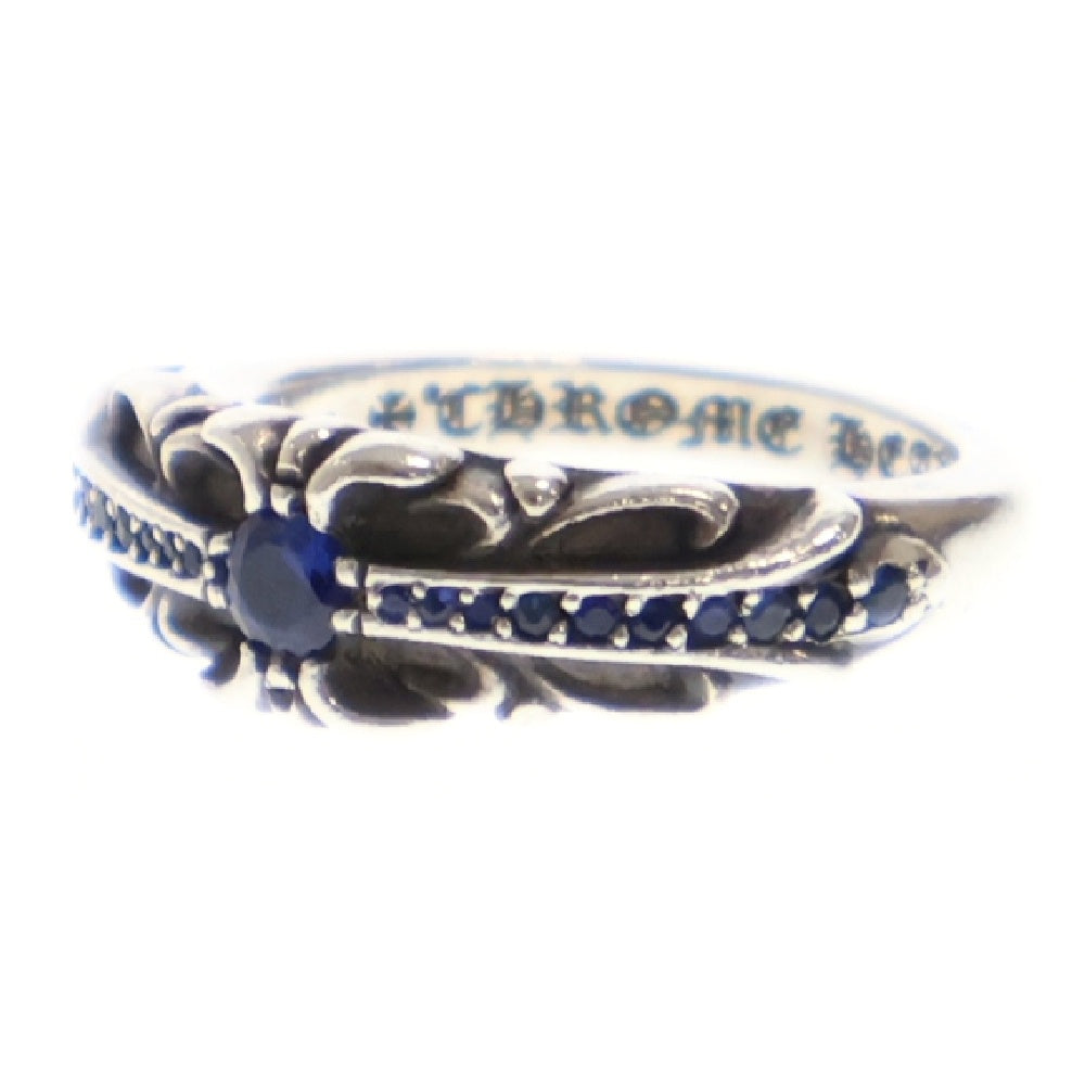 CHROME HEARTS(クロムハーツ) BABY CLSC P SAP ベイビークラシックフローラルクロスリング5.5号PAVEサファイア シルバー