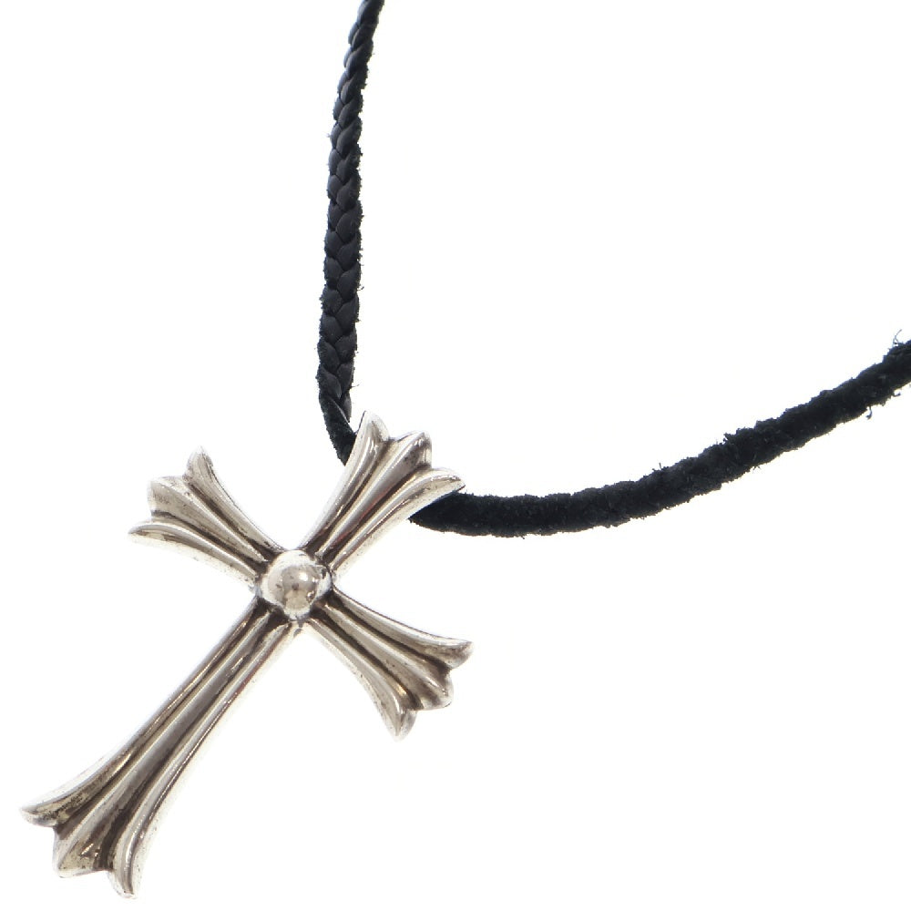 CHROME HEARTS(クロムハーツ) CH CROSS LRG ラージクロス レザーブレイド Wボロチップ シルバーネックレス シルバー/ブラック