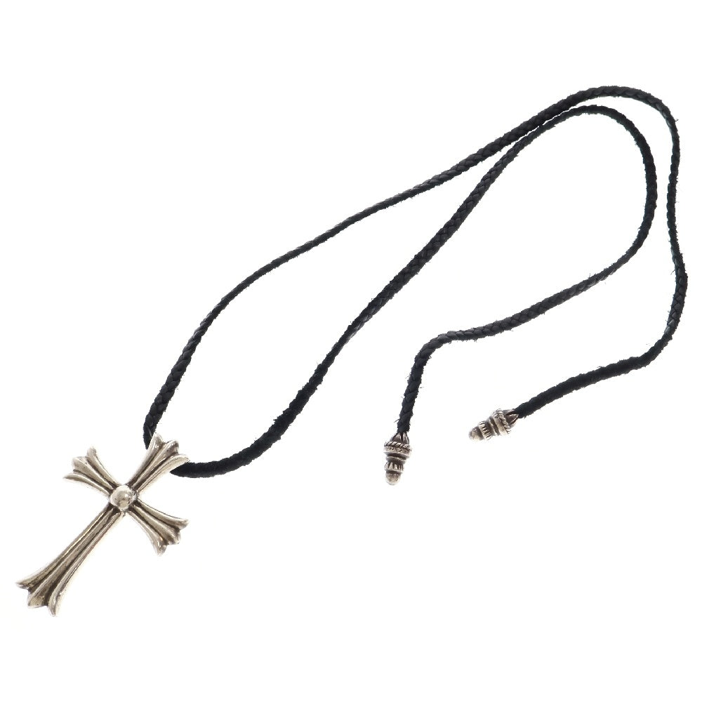 CHROME HEARTS(クロムハーツ) CH CROSS LRG ラージクロス レザーブレイド Wボロチップ シルバーネックレス シルバー/ブラック