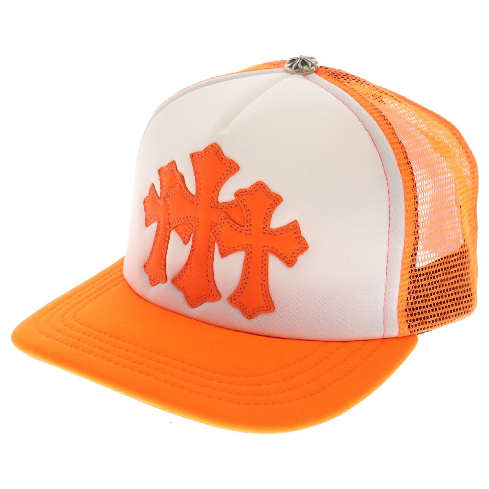 CHROME HEARTS(クロムハーツ) TRUCKER CAP レザークロスパッチトラッカー セメタリーレザーパッチクロスボール付き メッシュキャップ オレンジ