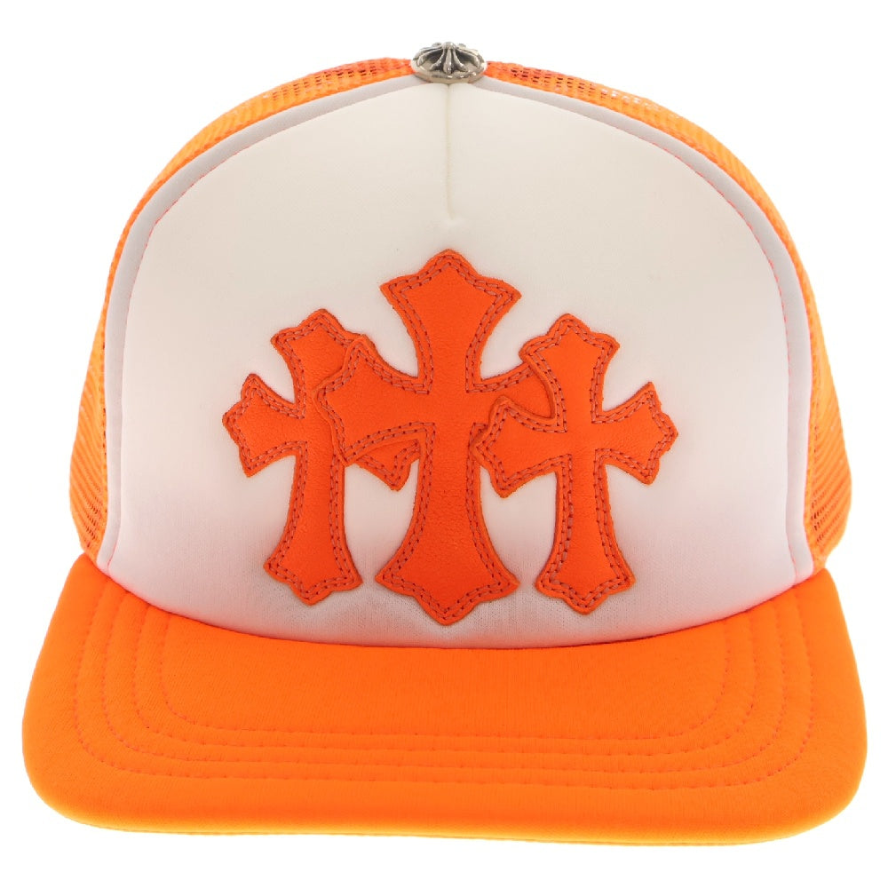 CHROME HEARTS(クロムハーツ) TRUCKER CAP レザークロスパッチトラッカー セメタリーレザーパッチクロスボール付き メッシュキャップ オレンジ