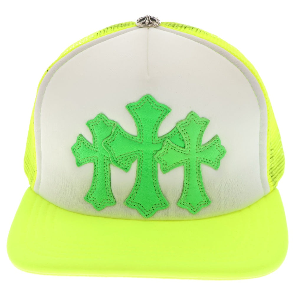 CHROME HEARTS(クロムハーツ) TRUCKER CAP レザークロスパッチトラッカー セメタリーレザーパッチクロスボール付き メッシュキャップ イエロー