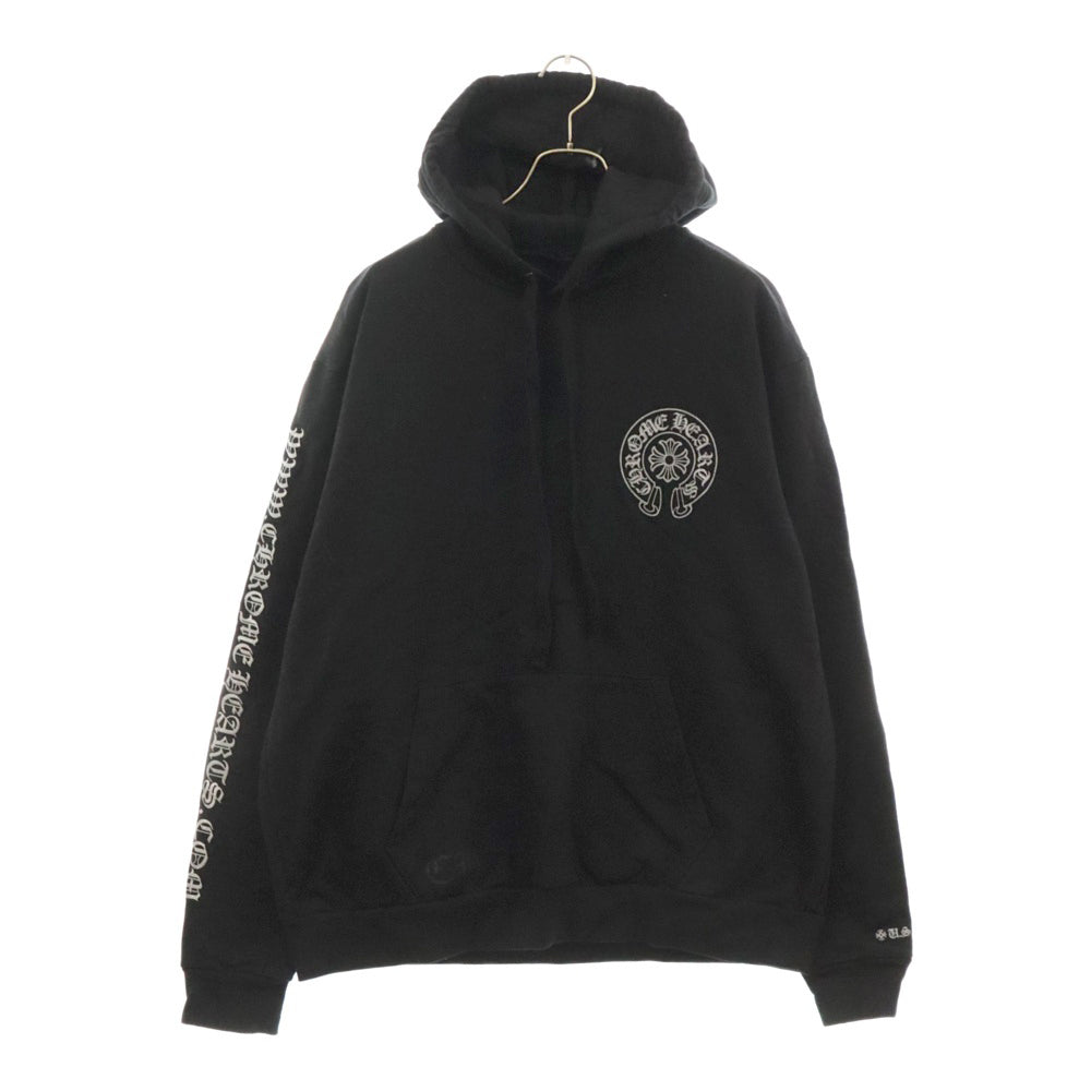 CHROME HEARTS(クロムハーツ) WWW.CHROMEHEARTS.COM SILVER GLITTER HOODIE オンライン限定ホースシューバックプリントプルオーバーパーカー ブラック