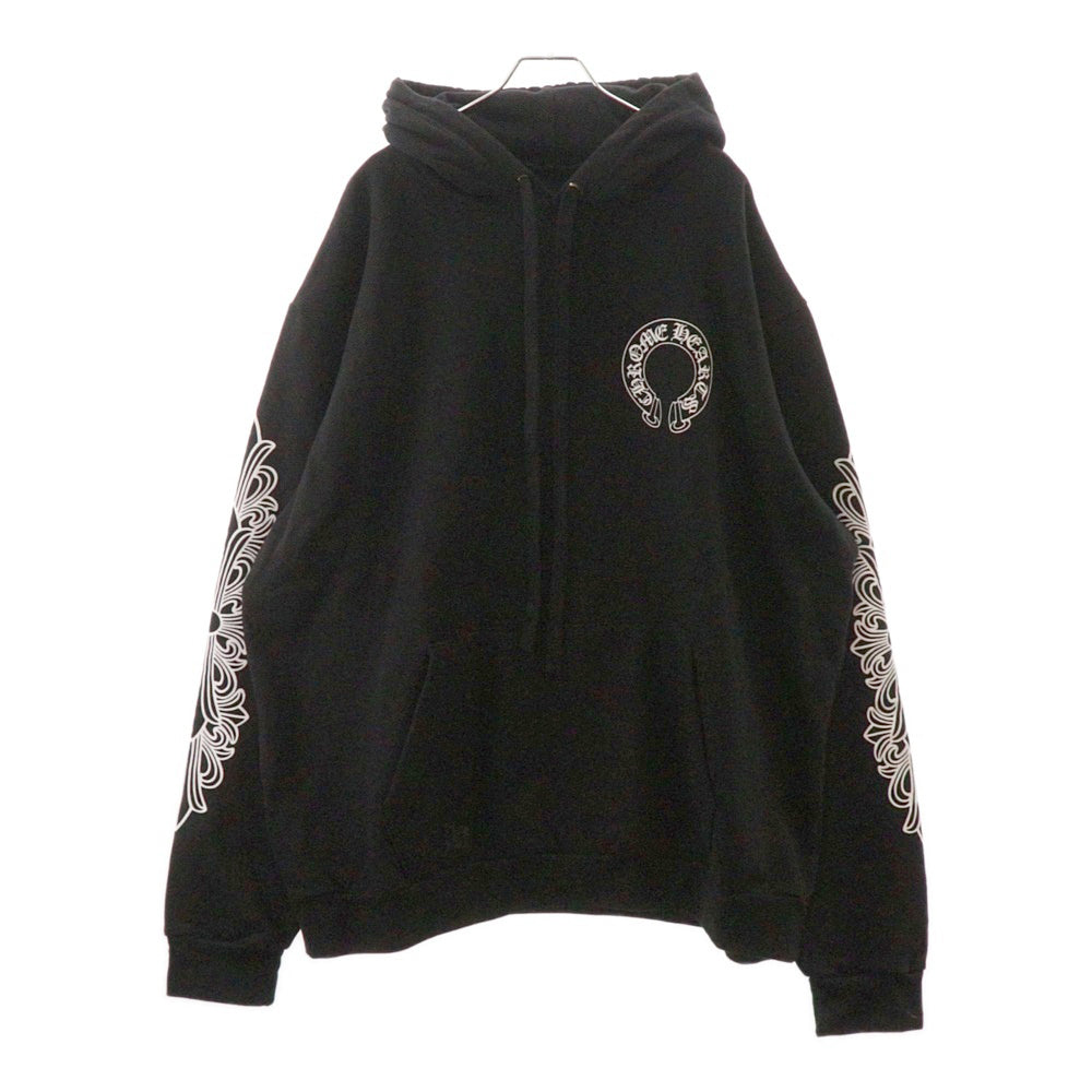 CHROME HEARTS(クロムハーツ) HORSESHOE PULLOVER HOODIE ホースシュープリント アームフローラル スウェットプルオーバーパーカー ブラック