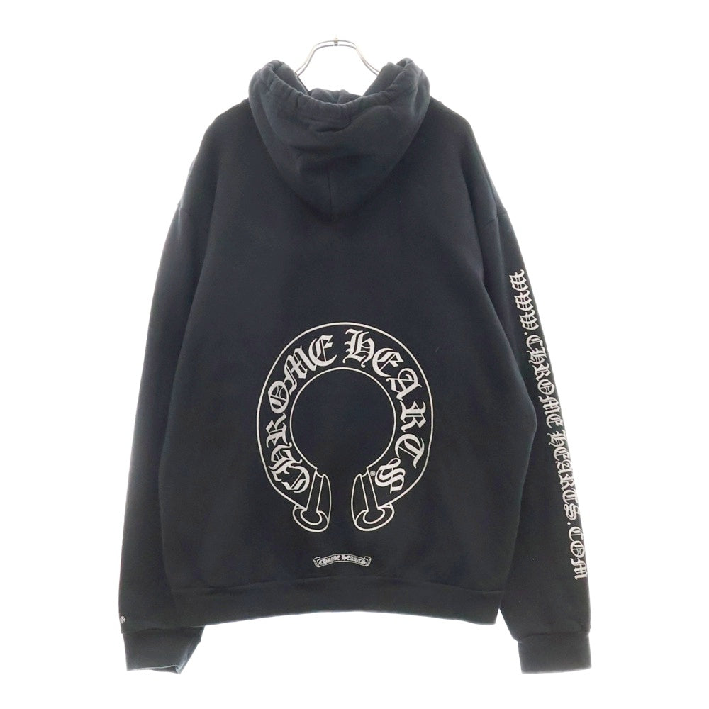CHROME HEARTS(クロムハーツ) WWW.CHROMEHEARTS.COM SILVER GLITTER HOODIE オンライン限定ホースシューバックプリントプルオーバーパーカー ブラック