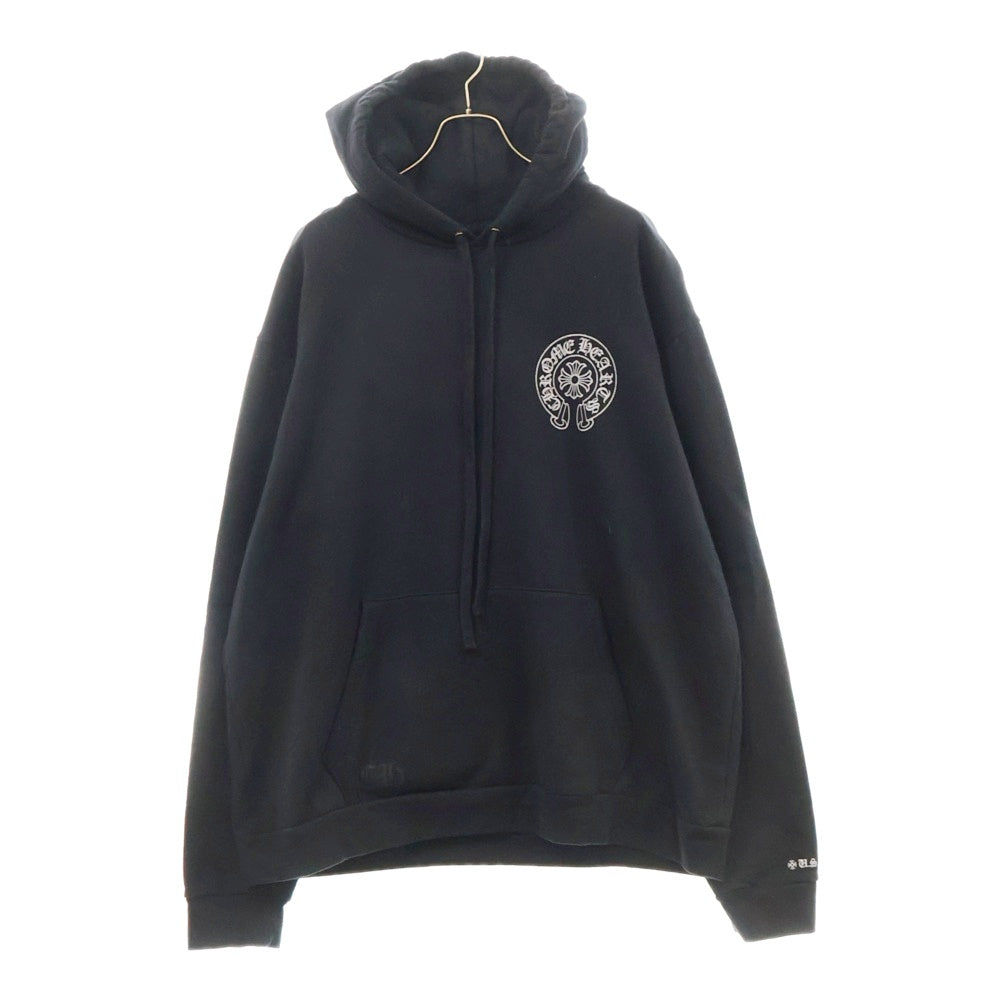 CHROME HEARTS(クロムハーツ) WWW.CHROMEHEARTS.COM SILVER GLITTER HOODIE オンライン限定ホースシューバックプリントプルオーバーパーカー ブラック