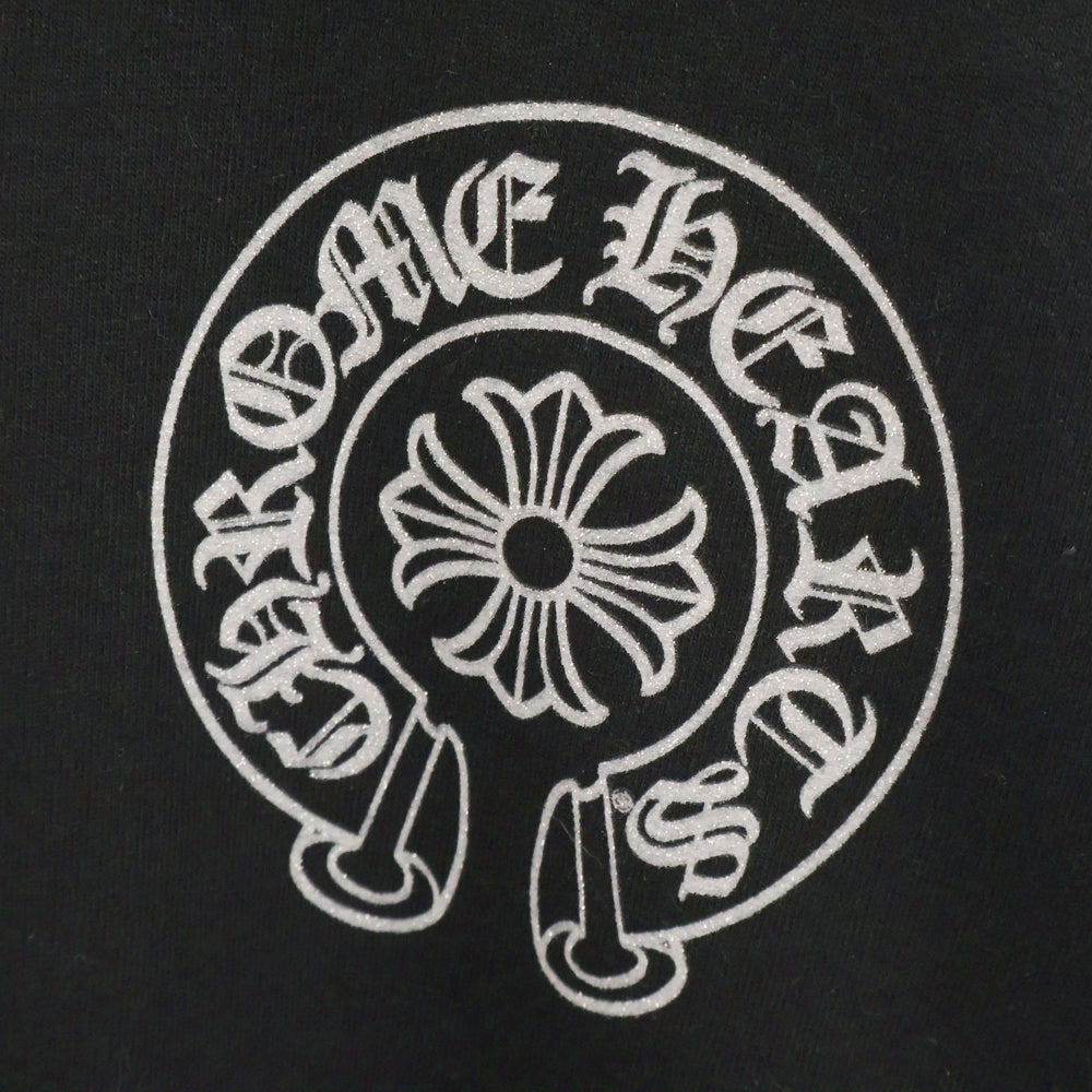 CHROME HEARTS(クロムハーツ) WWW.CHROMEHEARTS.COM SILVER GLITTER HOODIE オンライン限定ホースシューバックプリントプルオーバーパーカー ブラック