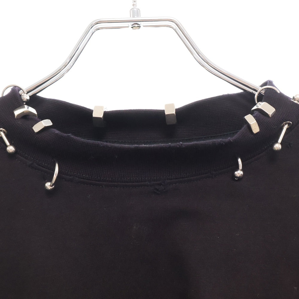 BALENCIAGA(バレンシアガ) 23AW PIERCED ROUND ピアスデザイン 装飾 ダメージ加工ロンT ロングスリーブTシャツ 長袖カットソー ブラック