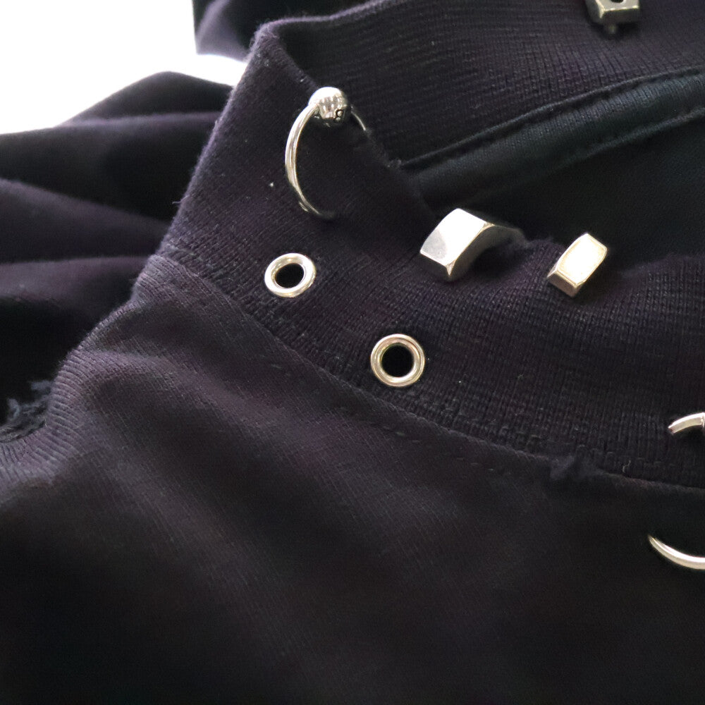 BALENCIAGA(バレンシアガ) 23AW PIERCED ROUND ピアスデザイン 装飾 ダメージ加工ロンT ロングスリーブTシャツ 長袖カットソー ブラック