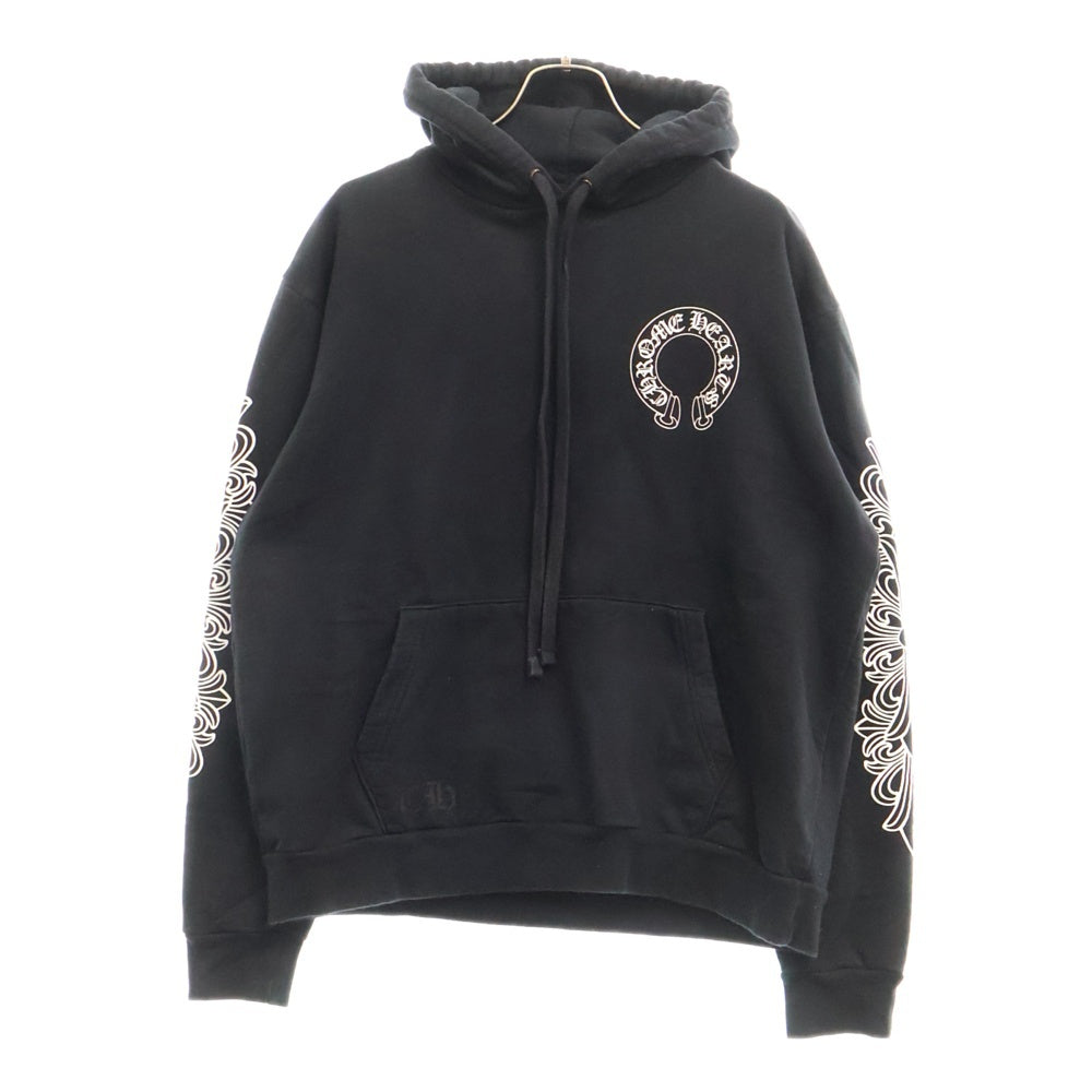 CHROME HEARTS(クロムハーツ) HORSESHOE PULLOVER HOODIE ホースシュープリント アームフローラル スウェットプルオーバーパーカー ブラック