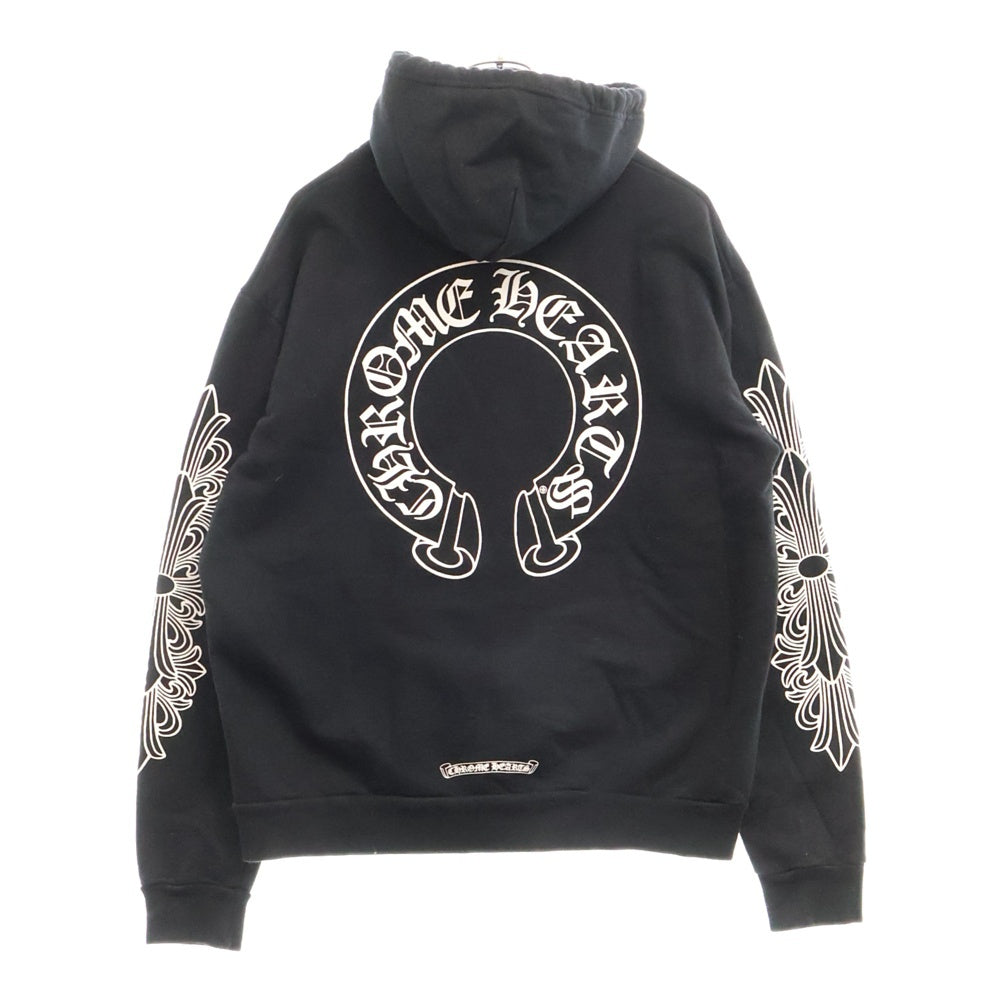 CHROME HEARTS(クロムハーツ) HORSESHOE PULLOVER HOODIE ホースシュープリント アームフローラル スウェットプルオーバーパーカー ブラック