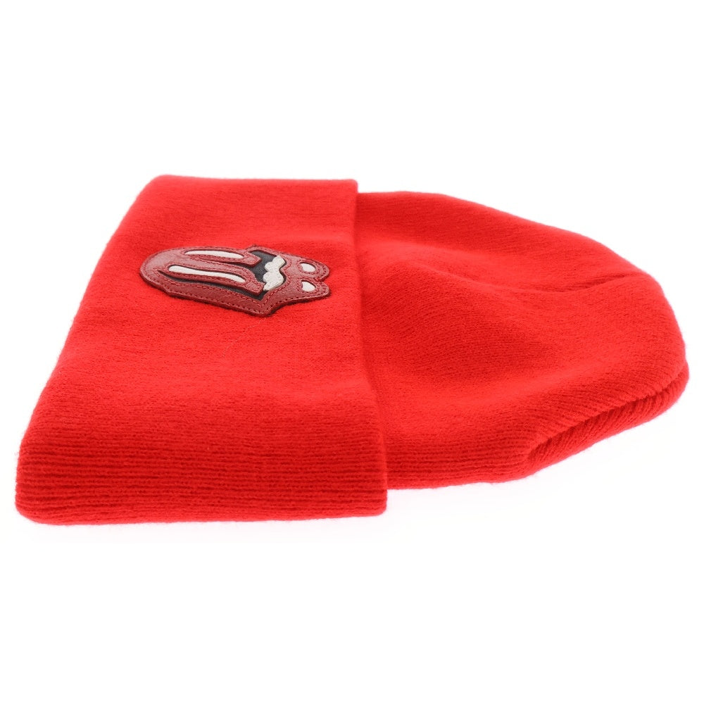 CHROME HEARTS(クロムハーツ) WOOL WATCH CAP ウールワッチキャップ リップアンドタンレザーパッチビーニーニットキャップ レッド