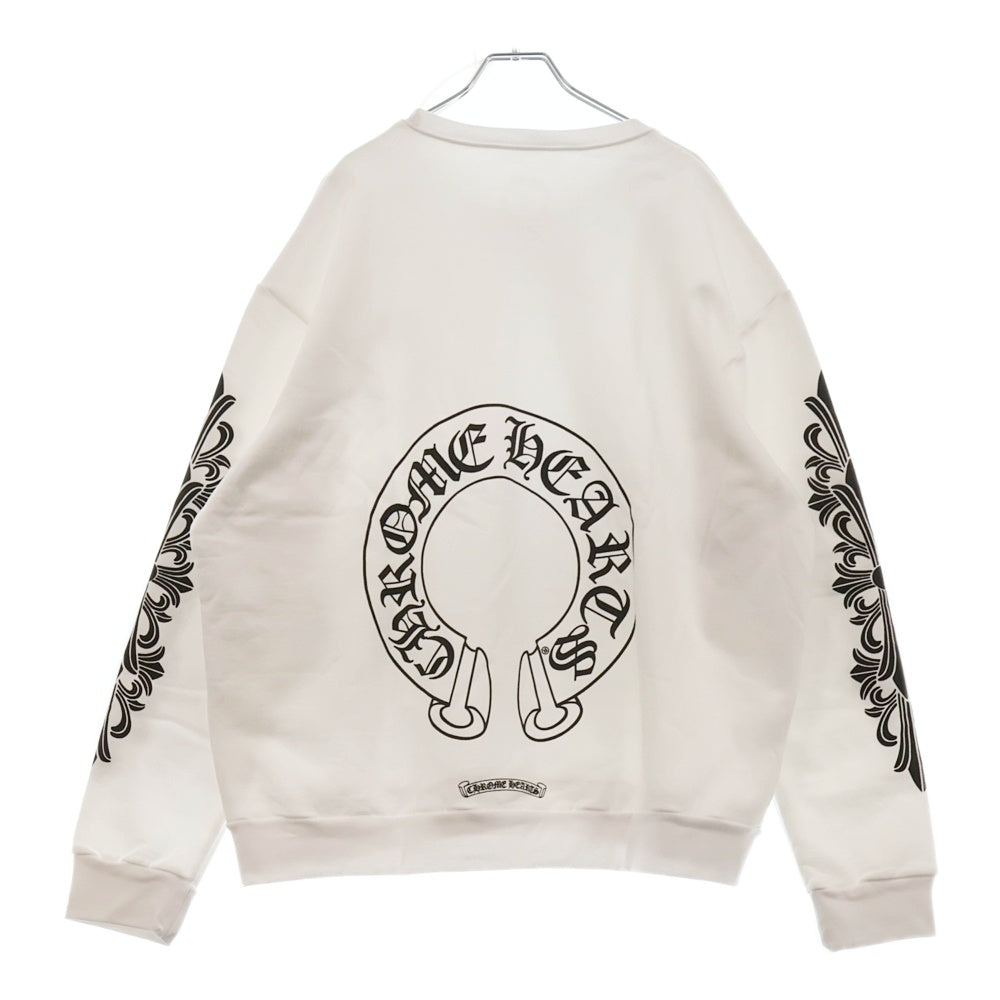 CHROME HEARTS(クロムハーツ) Horseshoe Crewneck Sweatshirt ホースシュープリント 袖フローラル クルーネックスウェットトレーナー ホワイト