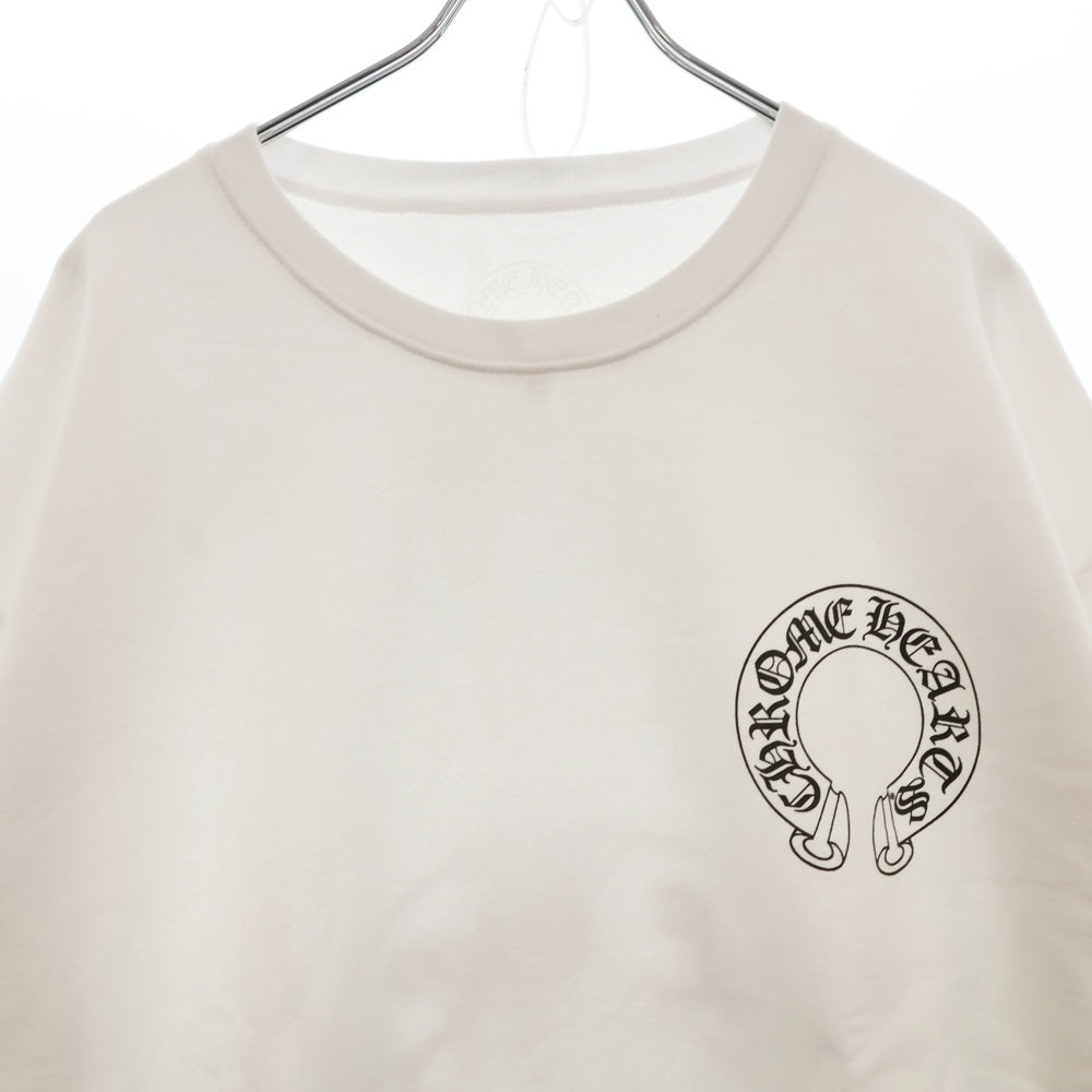CHROME HEARTS(クロムハーツ) Horseshoe Crewneck Sweatshirt ホースシュープリント 袖フローラル クルーネックスウェットトレーナー ホワイト