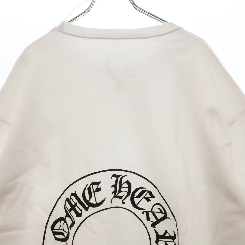 CHROME HEARTS(クロムハーツ) Horseshoe Crewneck Sweatshirt ホースシュープリント 袖フローラル クルーネックスウェットトレーナー ホワイト